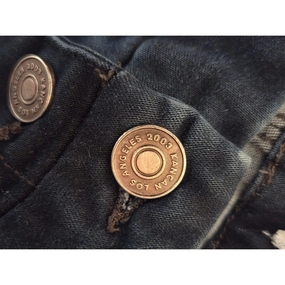 Kancan High Rise Flare Jeans Dark‎ Wash Button Fly Bell Bottom Size 7/27